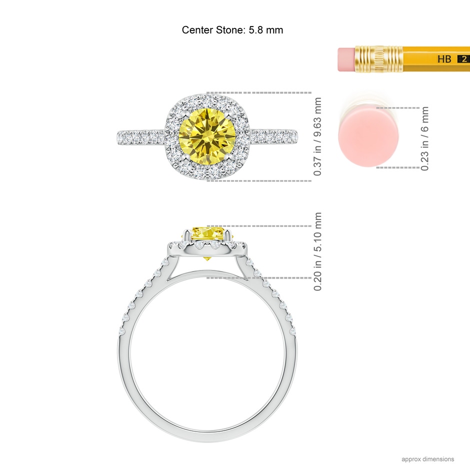 5.8mm Labgrown Round Lab-Grown Fancy Intense Yellow Diamond Halo Ring with Accents in White Gold ruler