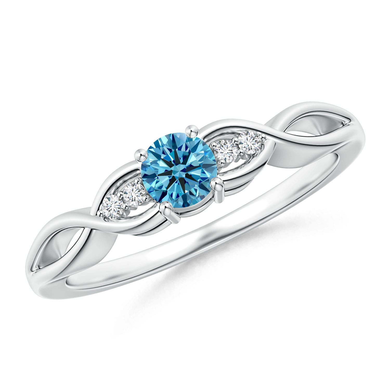 4.1mm Labgrown Infinity Twist Round Lab-Grown Fancy Intense Blue Diamond Promise Ring with Prong Set in 18K White Gold