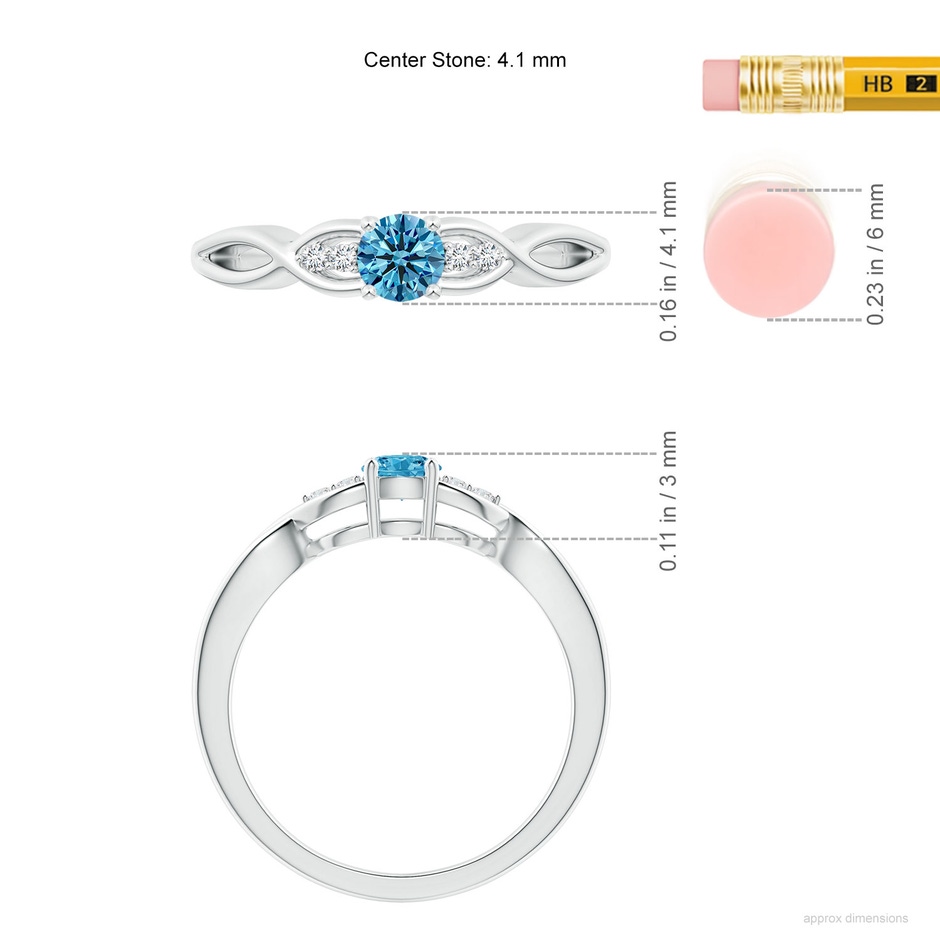 4.1mm Labgrown Infinity Twist Round Lab-Grown Fancy Intense Blue Diamond Promise Ring with Prong Set in P950 Platinum ruler