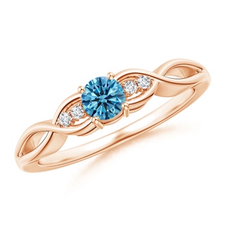 4.1mm Labgrown Infinity Twist Round Lab-Grown Fancy Intense Blue Diamond Promise Ring with Prong Set in Rose Gold