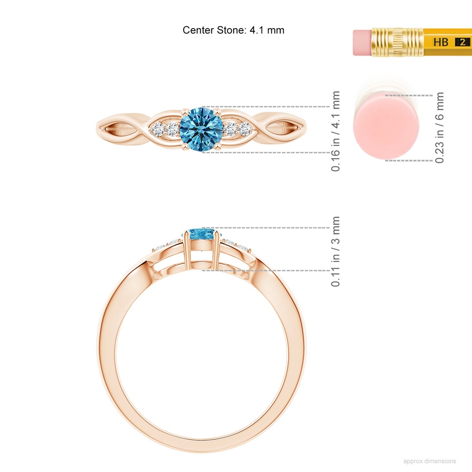 4.1mm Labgrown Infinity Twist Round Lab-Grown Fancy Intense Blue Diamond Promise Ring with Prong Set in Rose Gold ruler