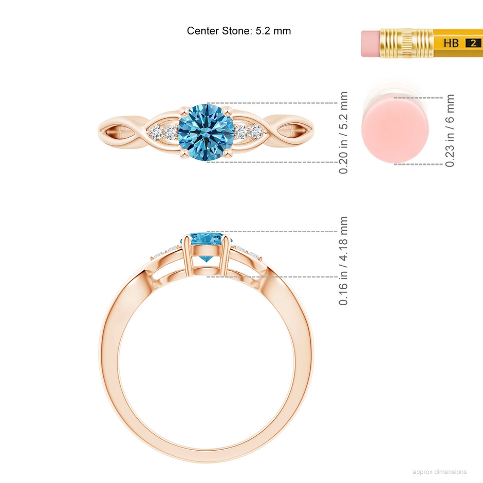 5.2mm Labgrown Infinity Twist Round Lab-Grown Fancy Intense Blue Diamond Promise Ring with Prong Set in Rose Gold ruler