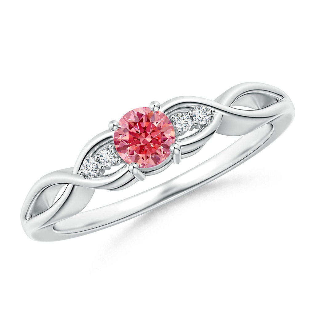 4.1mm Labgrown Infinity Twist Round Lab-Grown Fancy Intense Pink Diamond Promise Ring with Prong Set in P950 Platinum