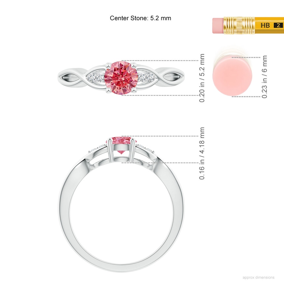 5.2mm Labgrown Infinity Twist Round Lab-Grown Fancy Intense Pink Diamond Promise Ring with Prong Set in White Gold ruler