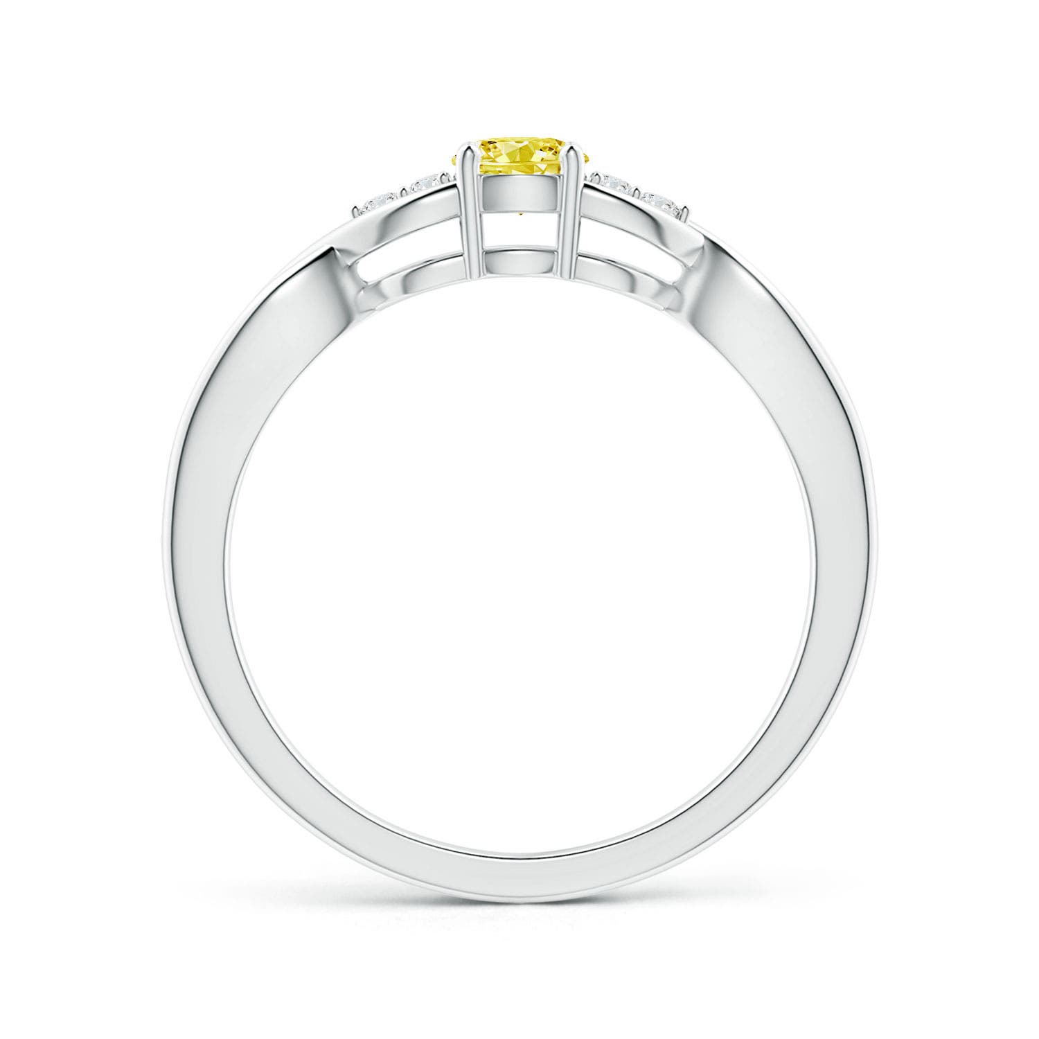 4.1mm Labgrown Infinity Twist Round Lab-Grown Fancy Intense Yellow Diamond Promise Ring with Prong Set in 18K White Gold