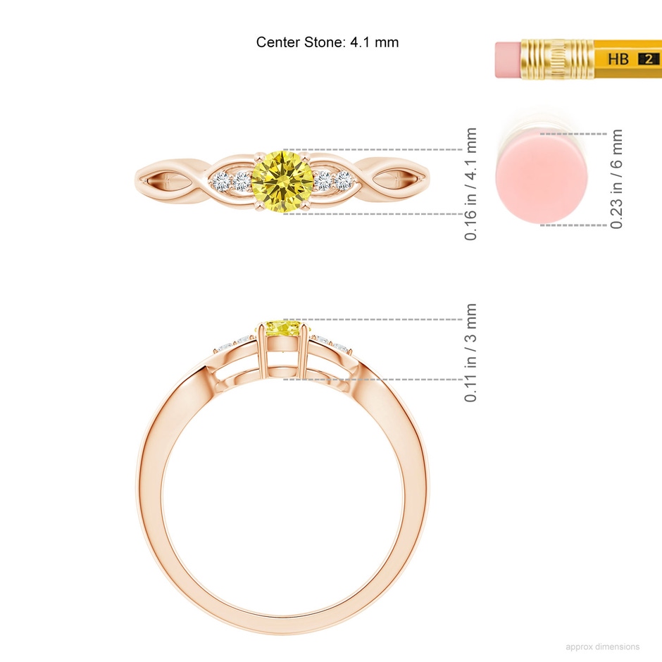 4.1mm Labgrown Infinity Twist Round Lab-Grown Fancy Intense Yellow Diamond Promise Ring with Prong Set in Rose Gold ruler