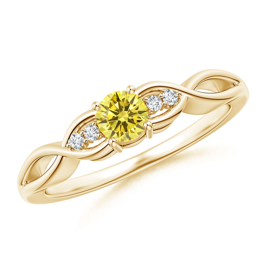 4.1mm Labgrown Infinity Twist Round Lab-Grown Fancy Intense Yellow Diamond Promise Ring with Prong Set in Yellow Gold