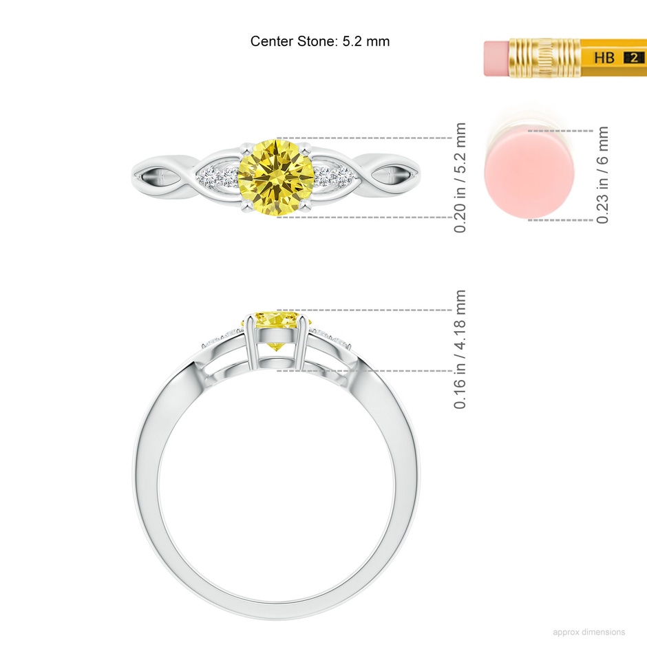 5.2mm Labgrown Infinity Twist Round Lab-Grown Fancy Intense Yellow Diamond Promise Ring with Prong Set in White Gold ruler