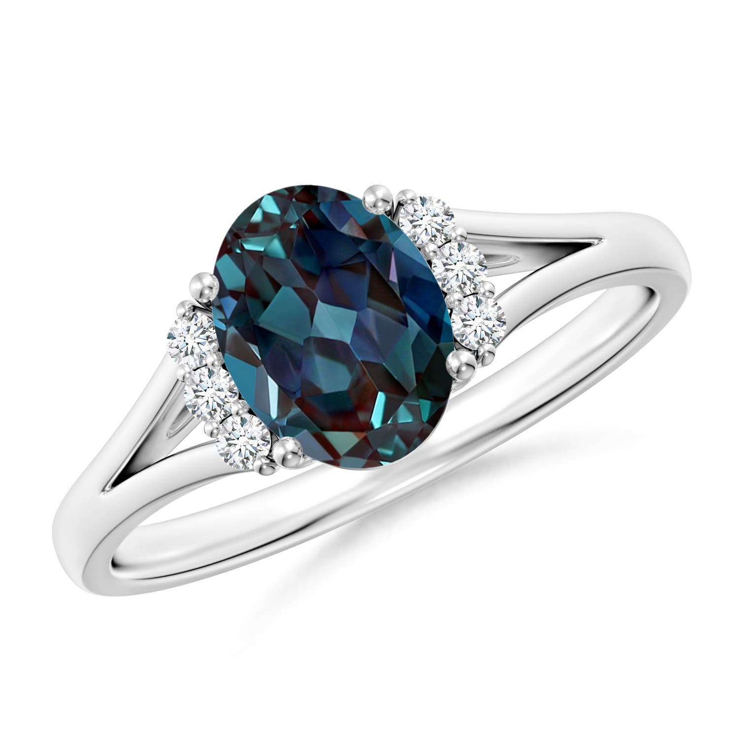 8x6mm Labgrown Oval Lab-Grown Alexandrite with Diamond Collar Solitaire Ring in 18K White Gold - main