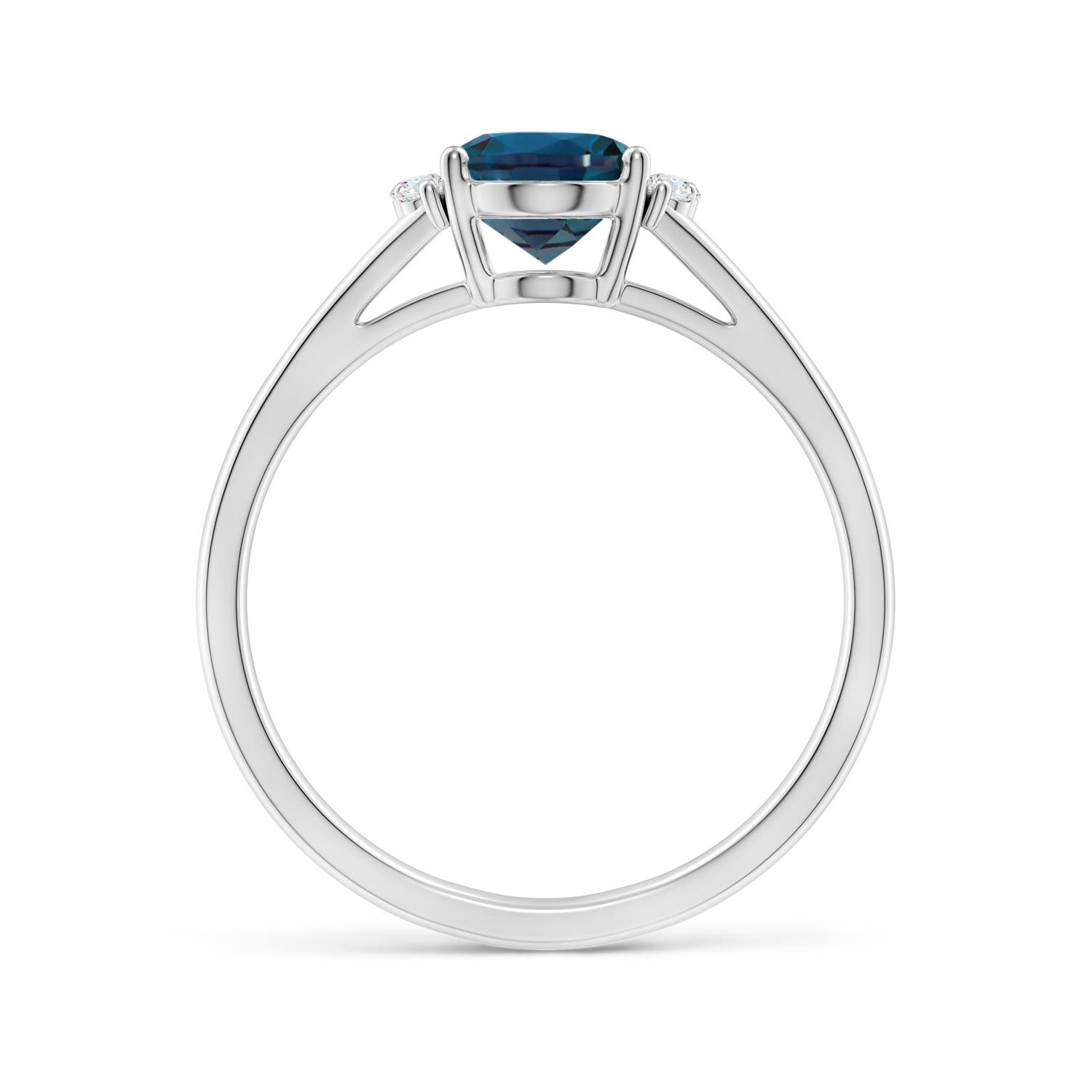 8x6mm Labgrown Oval Lab-Grown Alexandrite with Diamond Collar Solitaire Ring in 18K White Gold - side 1