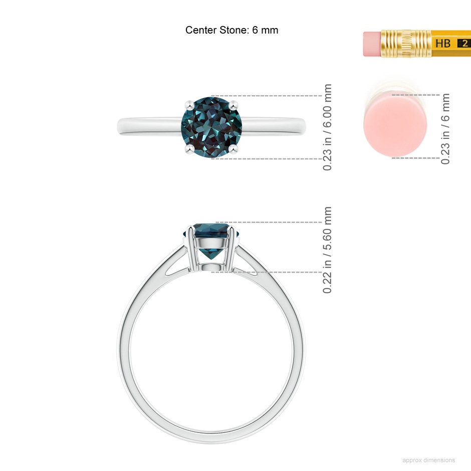 6mm Labgrown Classic Prong-Set Round Lab-Grown Alexandrite Solitaire Ring in 18K White Gold ruler
