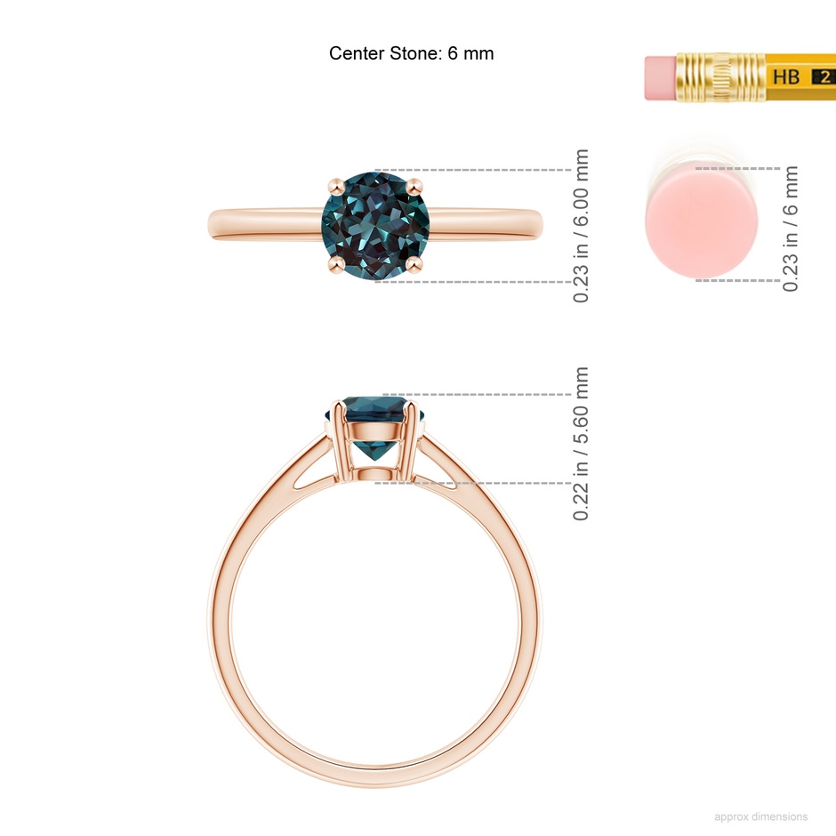 6mm Labgrown Classic Prong-Set Round Lab-Grown Alexandrite Solitaire Ring in Rose Gold ruler