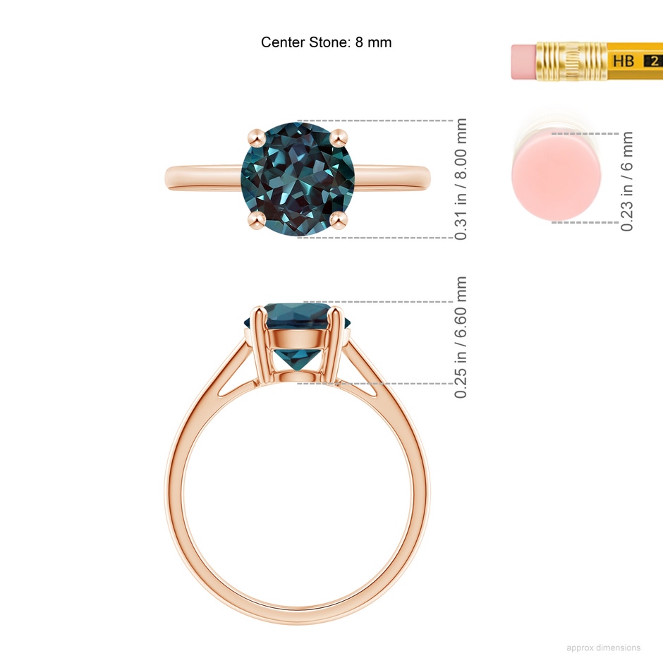 8mm Labgrown Classic Prong-Set Round Lab-Grown Alexandrite Solitaire Ring in Rose Gold ruler