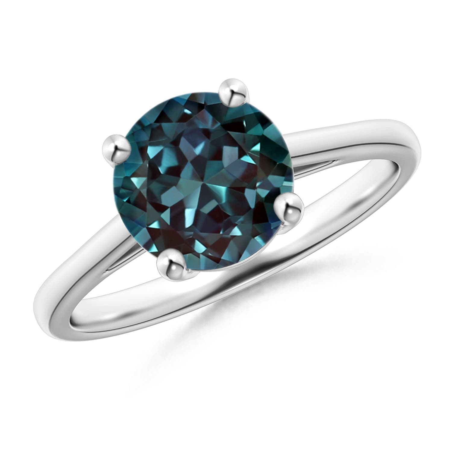Round Lab-Grown Alexandrite and Diamond Three Stone Bypass Ring