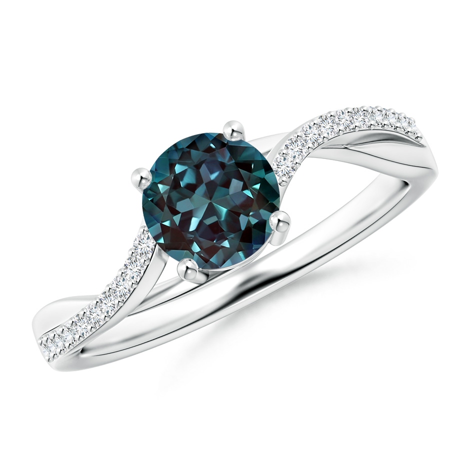 6mm Labgrown Solitaire Lab-Grown Alexandrite Twisted Split Shank Ring in 18K White Gold 