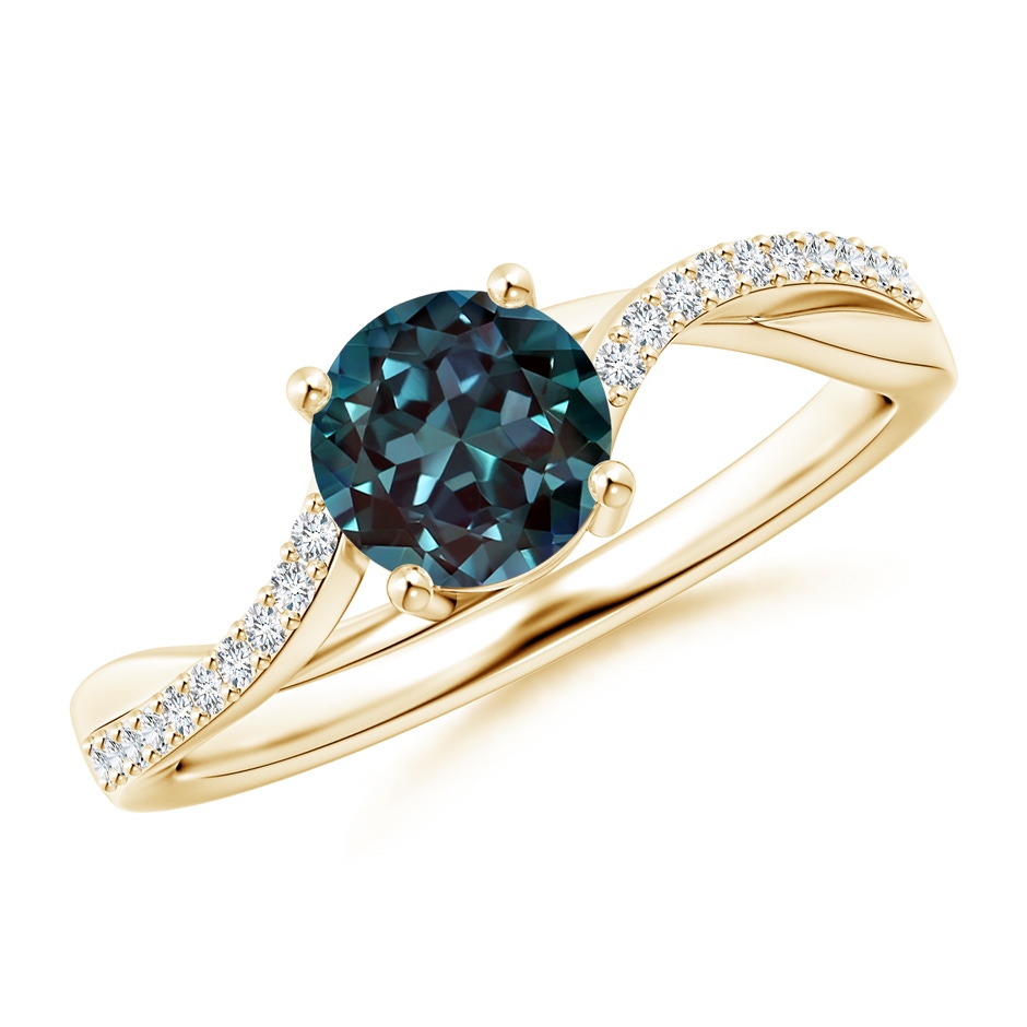 6mm Labgrown Solitaire Lab-Grown Alexandrite Twisted Split Shank Ring in 18K Yellow Gold 