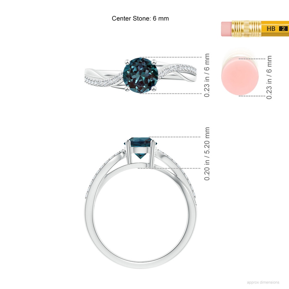 6mm Labgrown Solitaire Lab-Grown Alexandrite Twisted Split Shank Ring in White Gold ruler