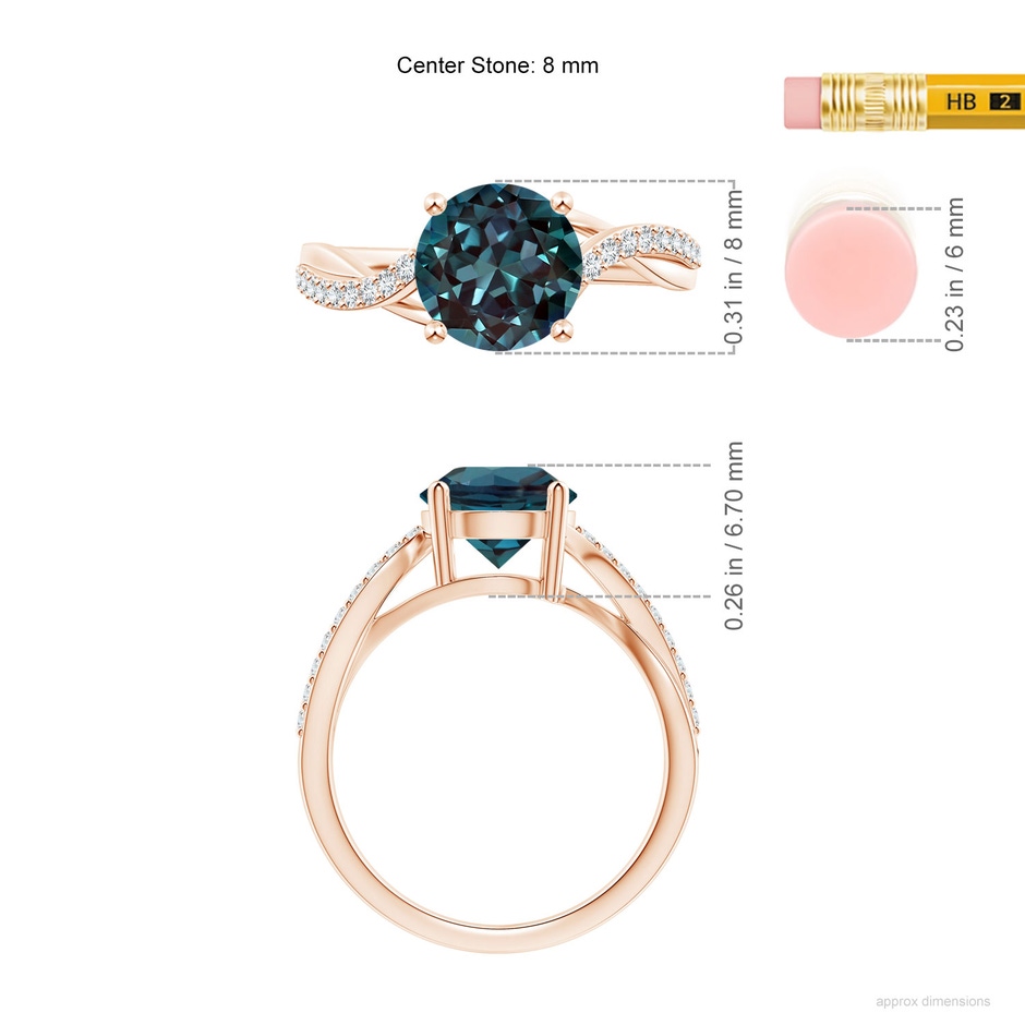 8mm Labgrown Solitaire Lab-Grown Alexandrite Twisted Split Shank Ring in 18K Rose Gold ruler