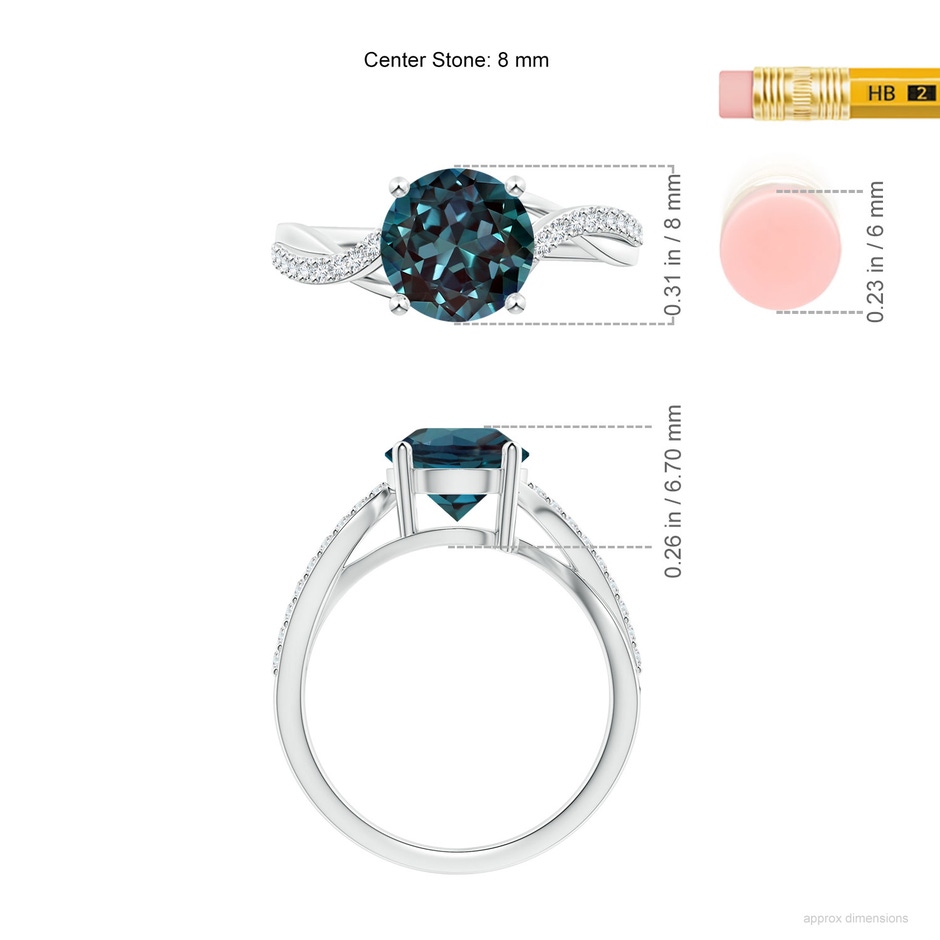8mm Labgrown Solitaire Lab-Grown Alexandrite Twisted Split Shank Ring in White Gold ruler