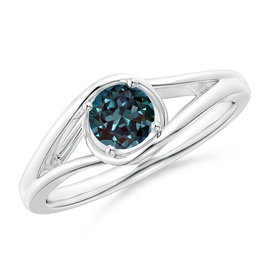 5mm Labgrown Twist Split Shank Solitaire Lab-Grown Alexandrite Ring in White Gold 