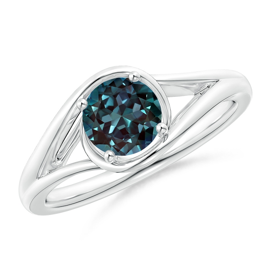 6mm Labgrown Twist Split Shank Solitaire Lab-Grown Alexandrite Ring in 18K White Gold 