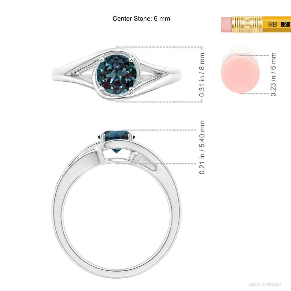 6mm Labgrown Twist Split Shank Solitaire Lab-Grown Alexandrite Ring in 18K White Gold ruler