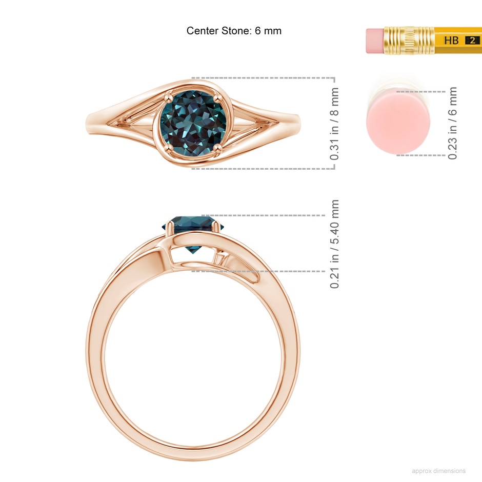 6mm Labgrown Twist Split Shank Solitaire Lab-Grown Alexandrite Ring in Rose Gold ruler