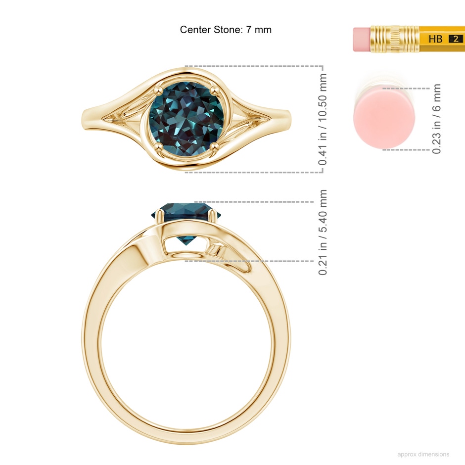 7mm Labgrown Twist Split Shank Solitaire Lab-Grown Alexandrite Ring in 18K Yellow Gold ruler
