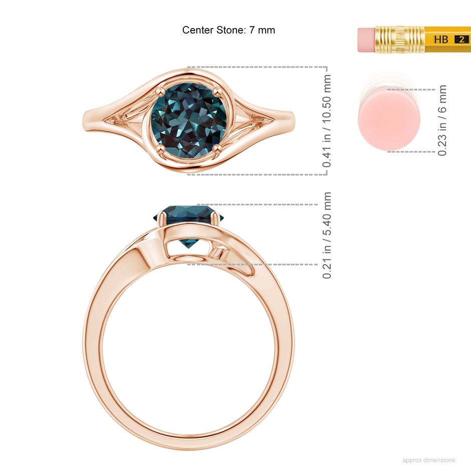 7mm Labgrown Twist Split Shank Solitaire Lab-Grown Alexandrite Ring in Rose Gold ruler