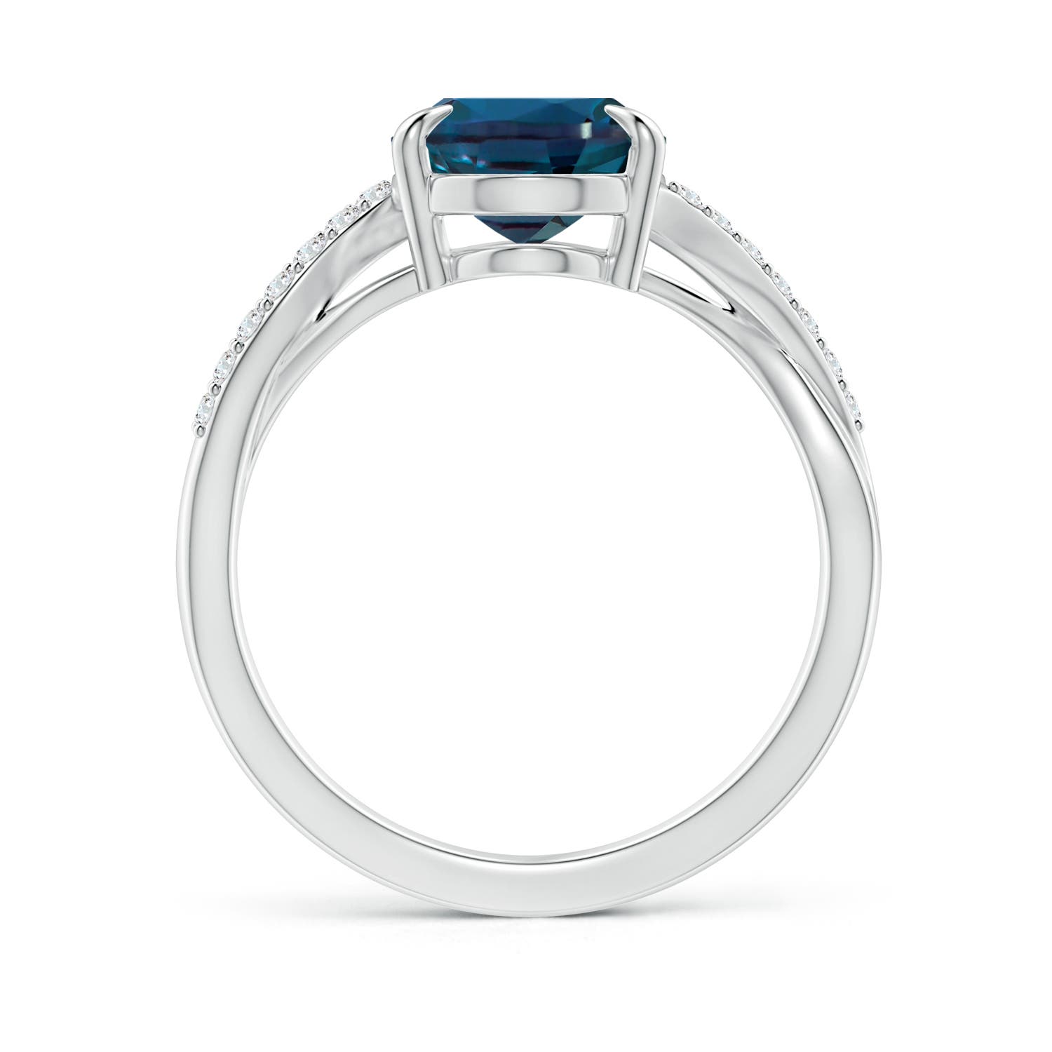 10x8mm Labgrown Oval Lab-Grown Alexandrite Split Shank Ring with Diamond Accents in 18K White Gold