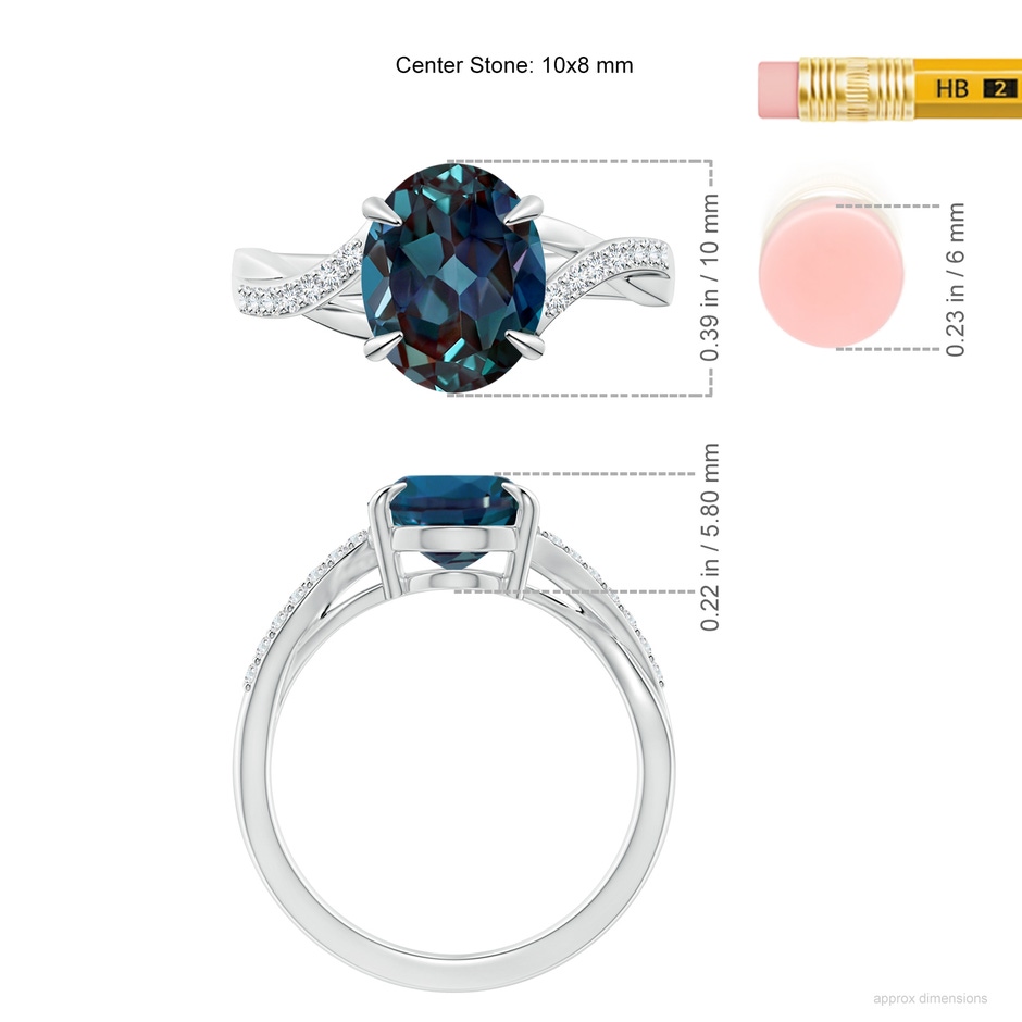 10x8mm Labgrown Oval Lab-Grown Alexandrite Split Shank Ring with Diamond Accents in 18K White Gold ruler