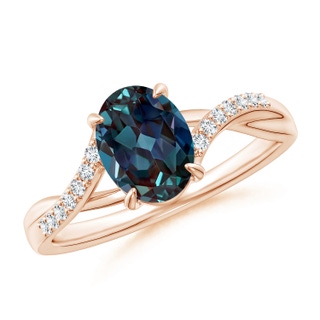 8x6mm Labgrown Oval Lab-Grown Alexandrite Split Shank Ring with Diamond Accents in Rose Gold