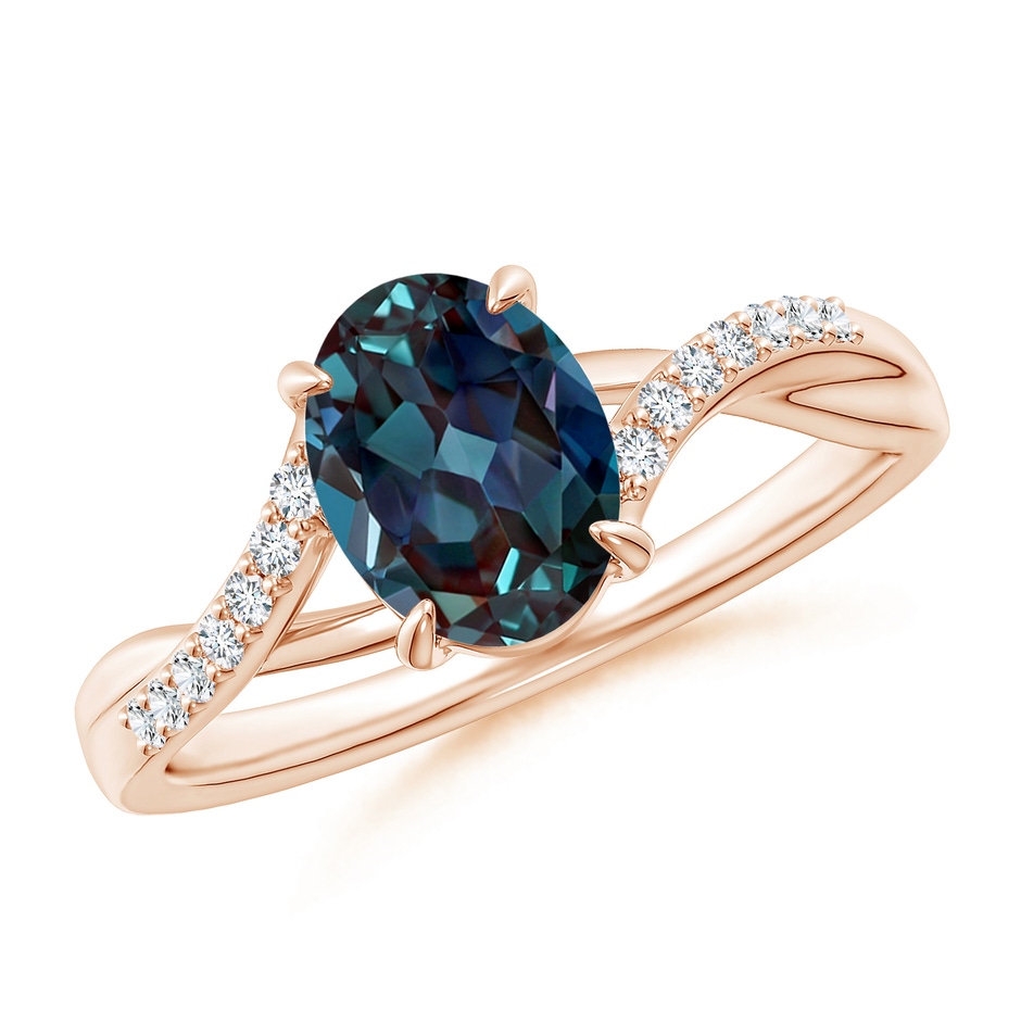 8x6mm Labgrown Oval Lab-Grown Alexandrite Split Shank Ring with Diamond Accents in Rose Gold 