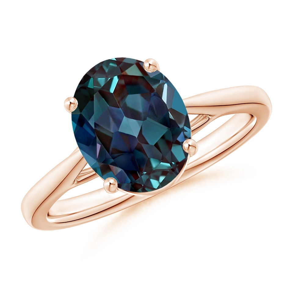 10x8mm Labgrown Prong-Set Oval Lab-Grown Alexandrite Cathedral Solitaire Ring in Rose Gold 