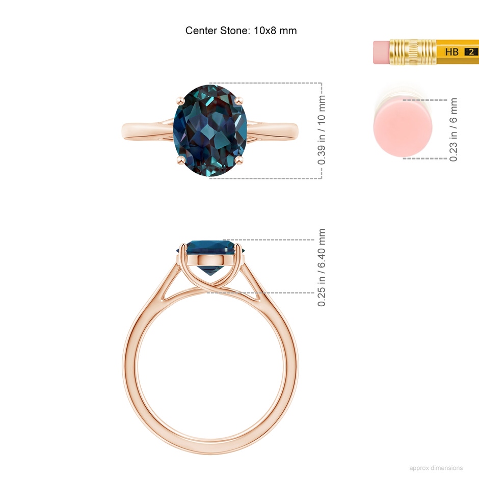 10x8mm Labgrown Prong-Set Oval Lab-Grown Alexandrite Cathedral Solitaire Ring in Rose Gold ruler