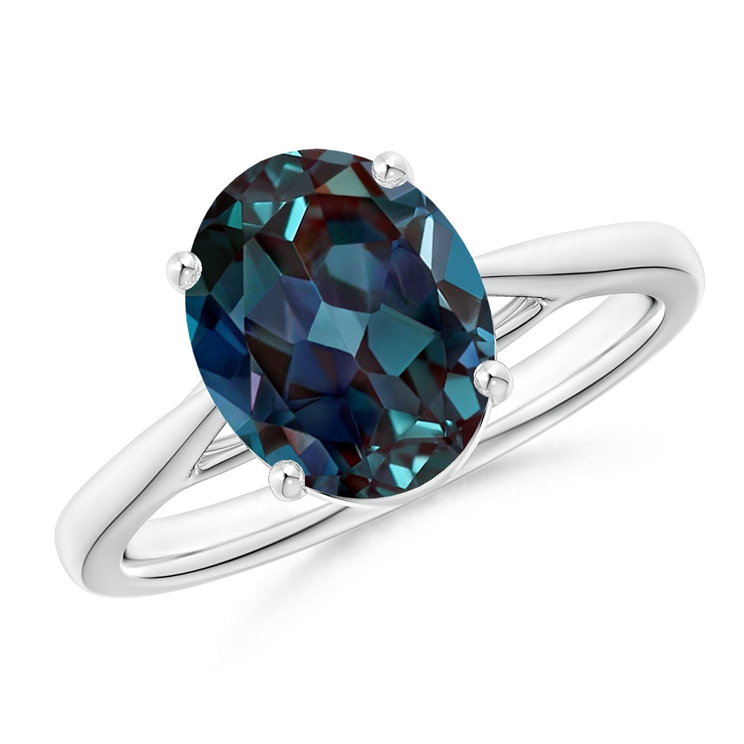 10x8mm Labgrown Prong-Set Oval Lab-Grown Alexandrite Cathedral Solitaire Ring in White Gold