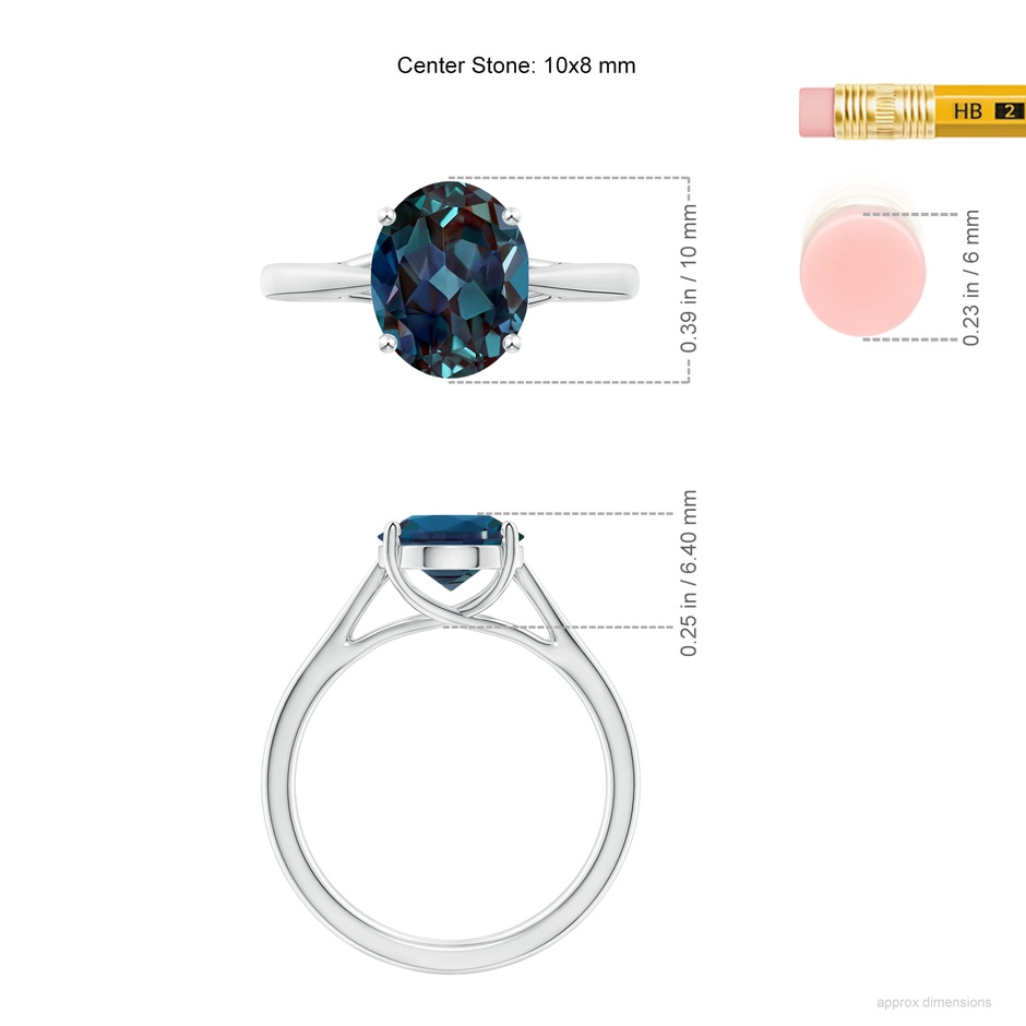 10x8mm Labgrown Prong-Set Oval Lab-Grown Alexandrite Cathedral Solitaire Ring in White Gold ruler