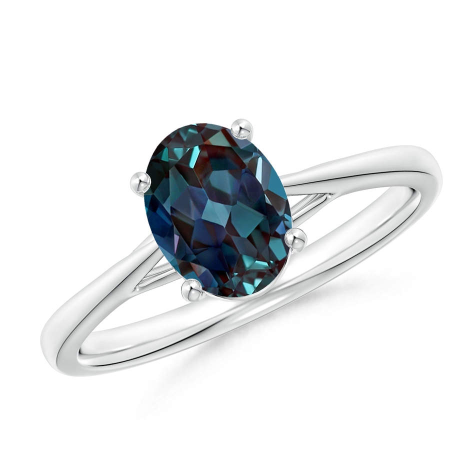 8x6mm Labgrown Prong-Set Oval Lab-Grown Alexandrite Cathedral Solitaire Ring in 18K White Gold 