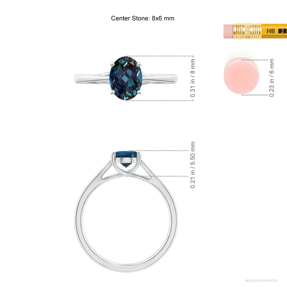 8x6mm Labgrown Prong-Set Oval Lab-Grown Alexandrite Cathedral Solitaire Ring in 18K White Gold ruler