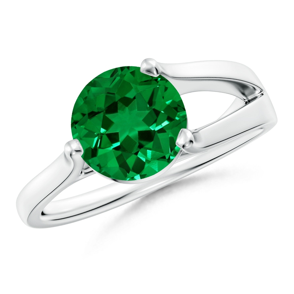 8mm Labgrown Lab-Grown One Sided Split Shank Round Emerald Solitaire Ring in P950 Platinum 