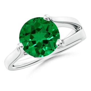 9mm Labgrown Lab-Grown One Sided Split Shank Round Emerald Solitaire Ring in P950 Platinum