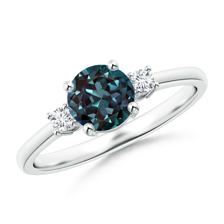 6mm Labgrown Prong-Set Round 3 Stone Lab-Grown Alexandrite and Diamond Ring in 18K White Gold 