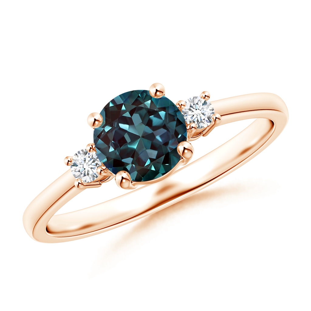 6mm Labgrown Prong-Set Round 3 Stone Lab-Grown Alexandrite and Diamond Ring in Rose Gold