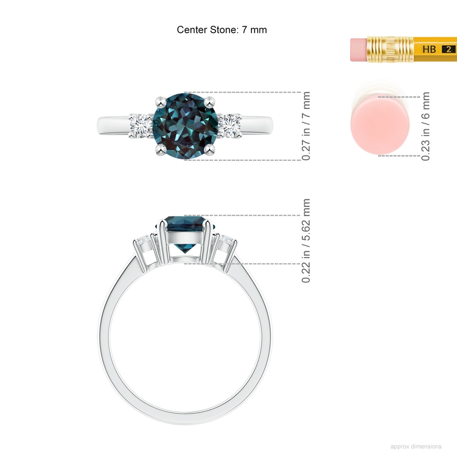 7mm Labgrown Prong-Set Round 3 Stone Lab-Grown Alexandrite and Diamond Ring in 18K White Gold ruler