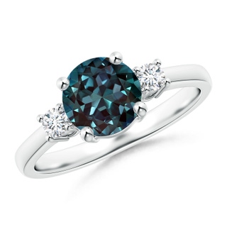 7mm Labgrown Prong-Set Round 3 Stone Lab-Grown Alexandrite and Diamond Ring in P950 Platinum