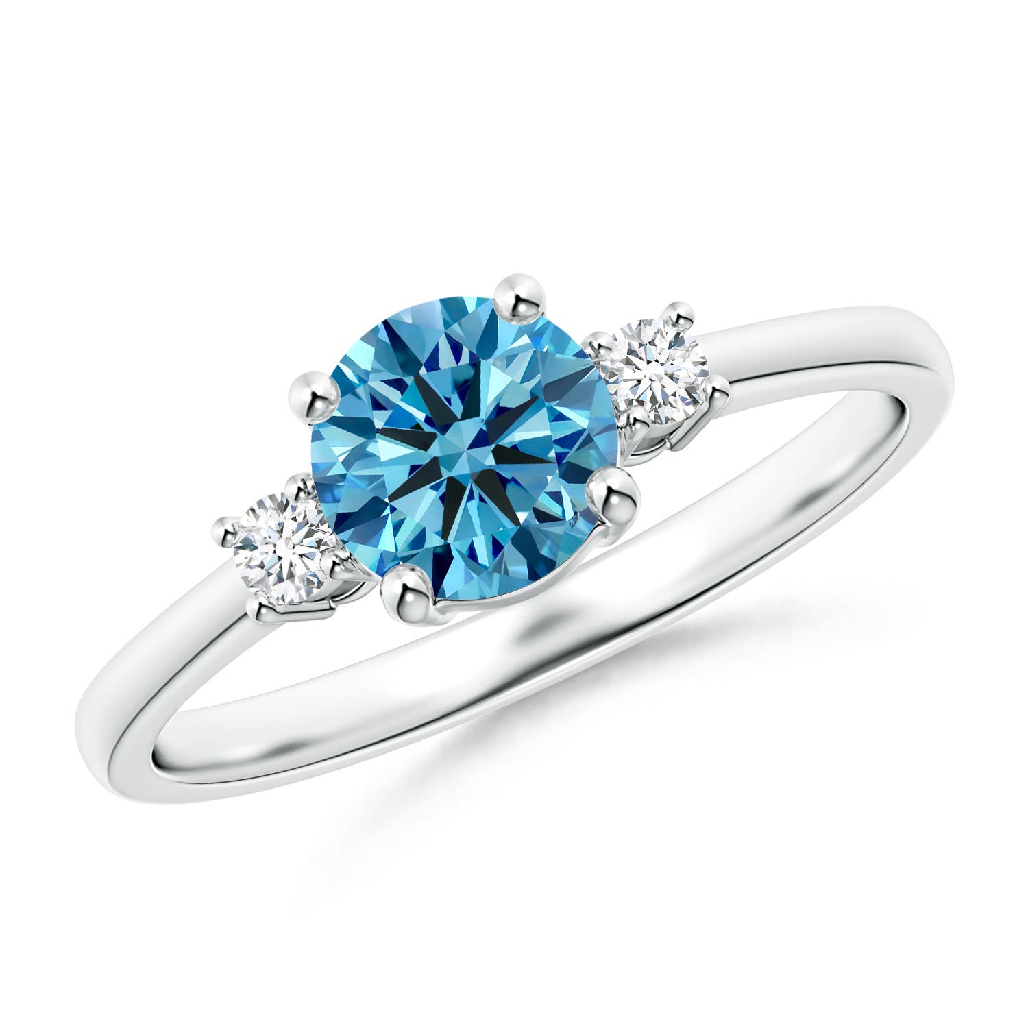Horizontally Set Three Stone Lab-Grown Fancy Intense Blue Diamond ...