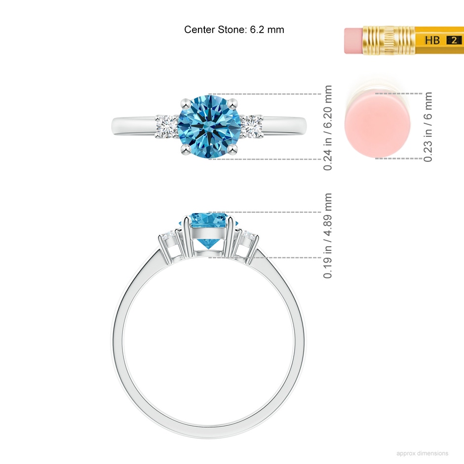 6.2mm Labgrown Prong-Set Round 3 Stone Lab-Grown Fancy Intense Blue and White Diamond Ring in P950 Platinum ruler