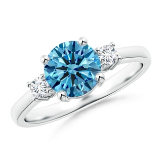 7.2mm Labgrown Prong-Set Round 3 Stone Lab-Grown Fancy Intense Blue and White Diamond Ring in White Gold