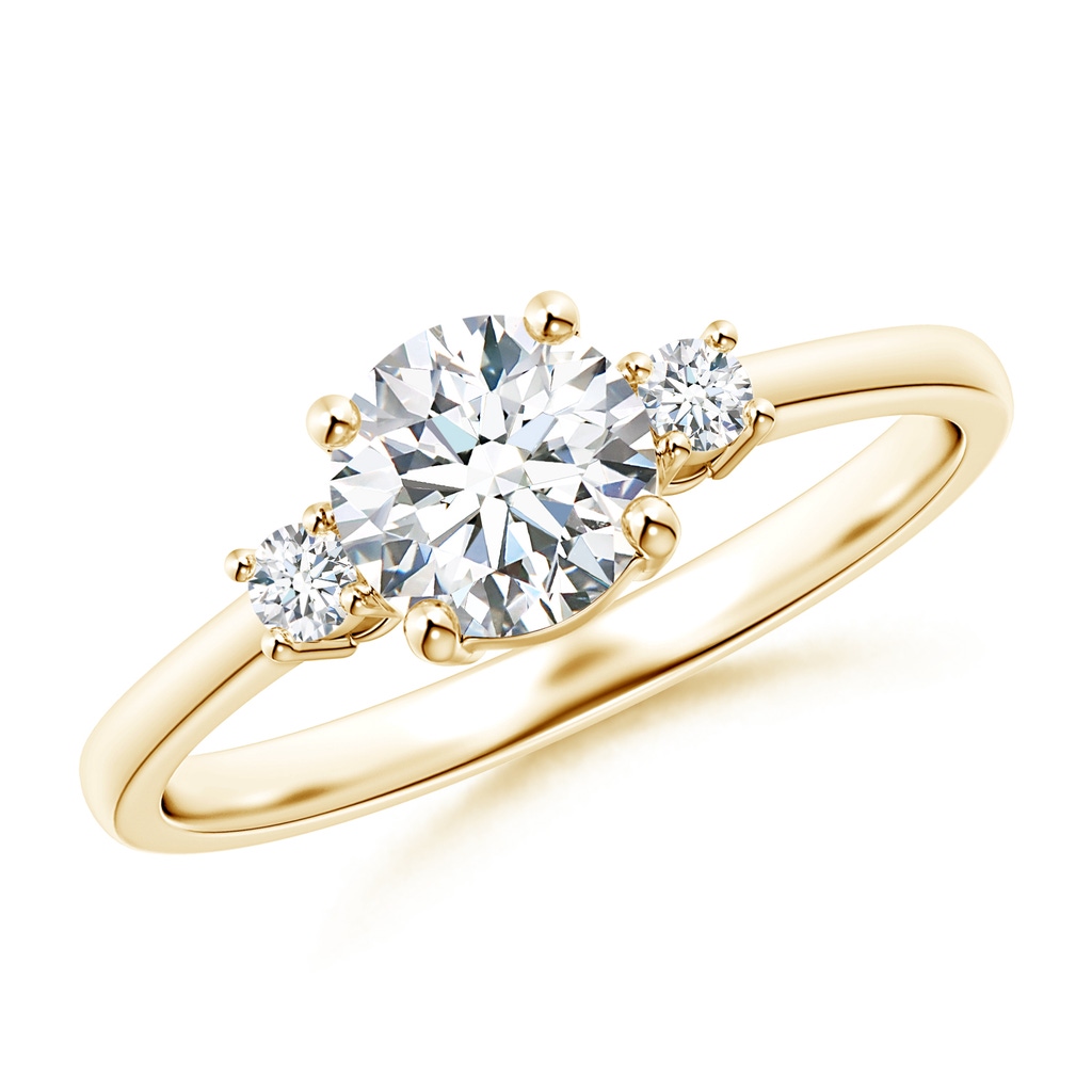 6.2mm FGVS Lab-Grown Prong-Set Round 3 Stone Diamond Ring in Yellow Gold
