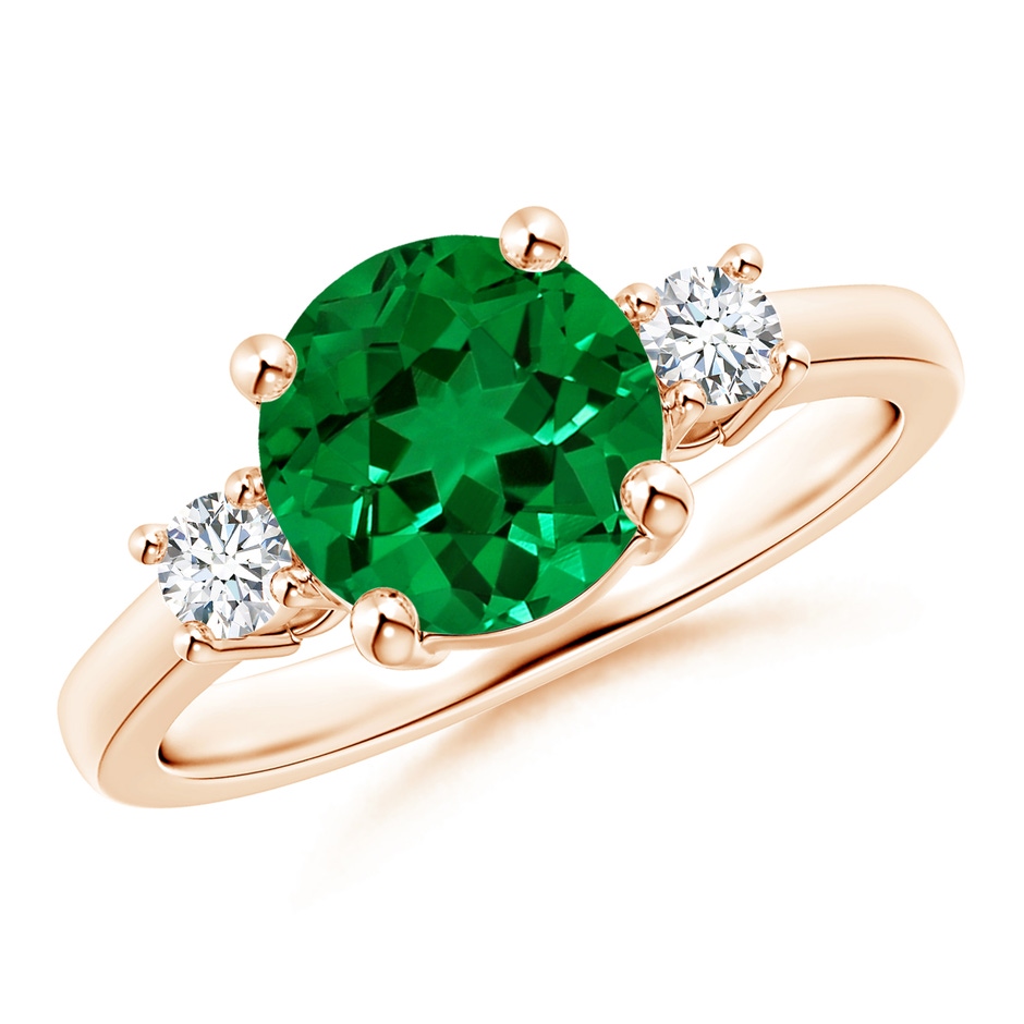 8mm Labgrown Lab-Grown Prong-Set Round 3 Stone Emerald and Lab Diamond Ring in 18K Rose Gold 